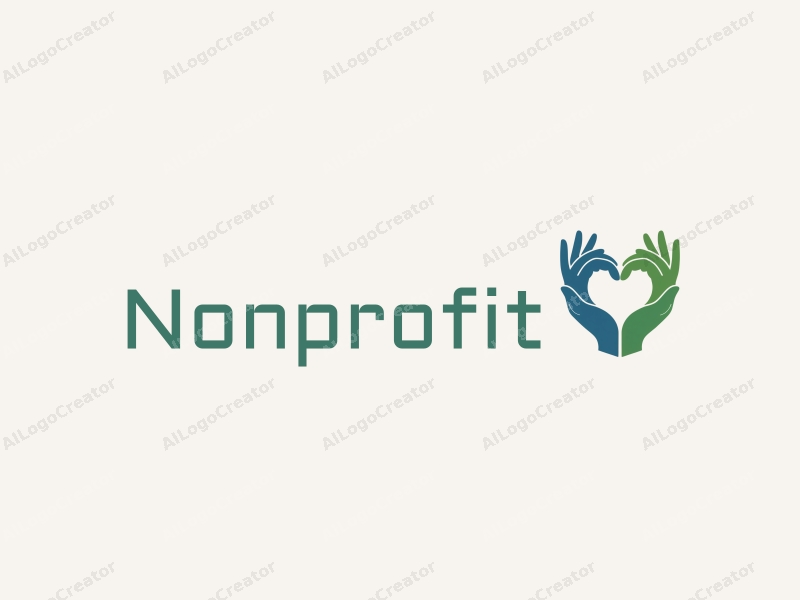 modern design features a heart shape formed by hands, symbolizing charity and volunteerism, combined with a clean background in blue and green tones.