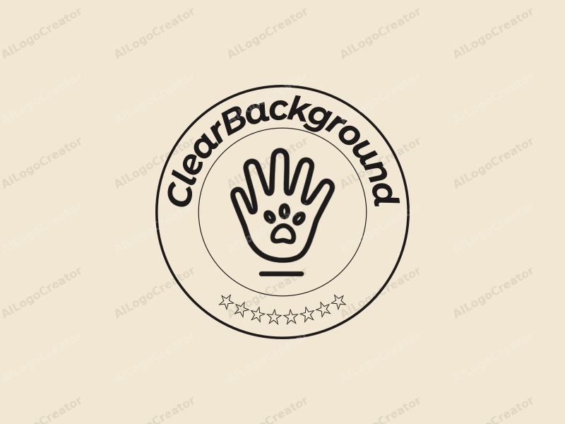 minimalist design features a stylized hand and dog paw, with a clean and transparent background, emphasizing simplicity and harmony.