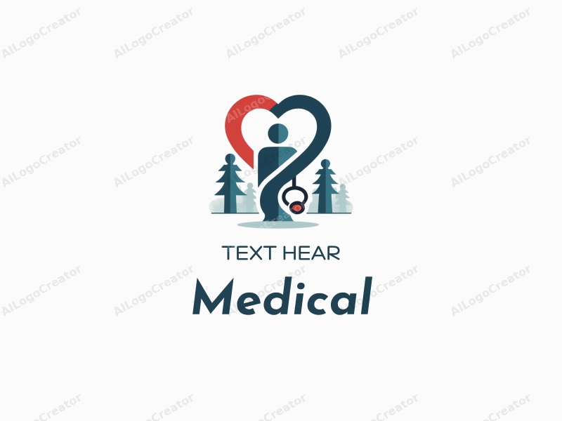 modern design features a stylized hospital silhouette, a doctor figure, a stethoscope intertwined with a heart, combined with a clean background.