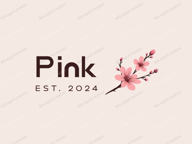 minimalist design features delicate cherry blossoms with soft pink petals and elegant curved lines, combined with a clean background.