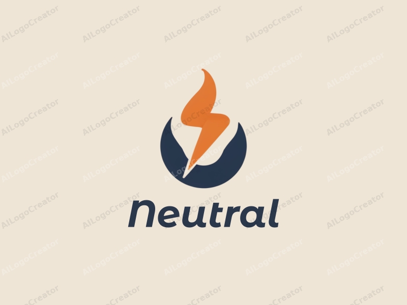 minimalist design features a stylized lightning bolt and flame, combined with a balanced layout and neutral color palette, set against a clean background.