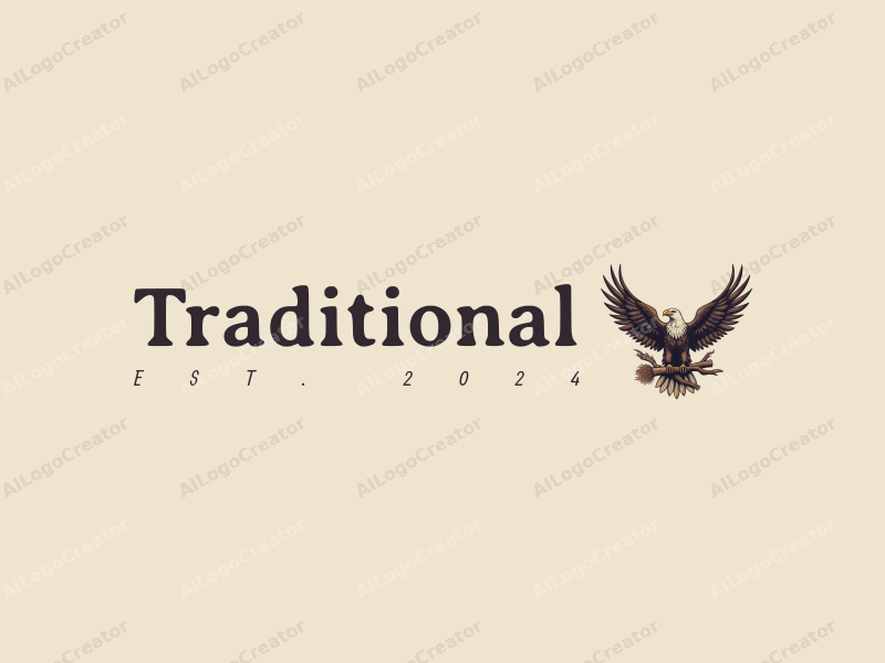 vintage design features a stylized eagle intertwined with handcrafted items, showcasing traditional and classic elements combined with a clean background.