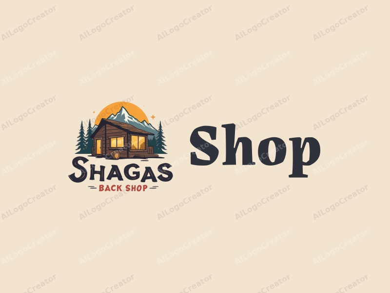 a modern design featuring a stylized shop, a mountain man silhouette, and corn elements, combined with a clean background.