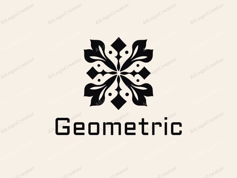 geometric design features a harmonious combination of squares and circles, stylized flowers, and letters, all presented in a clean black and white color scheme.