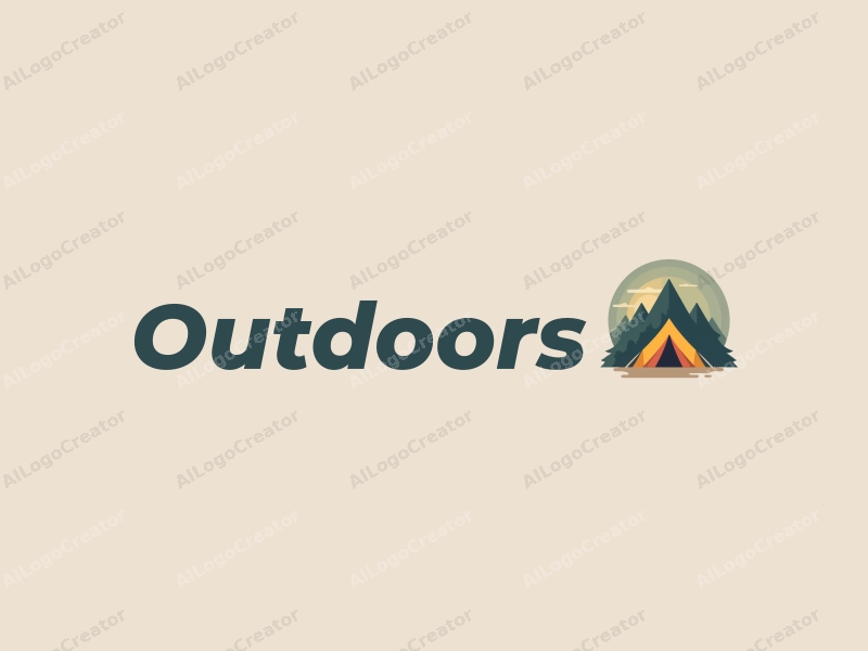 modern design features a stylized camping tent and mountain peak, combined with a clean background and a harmonious composition.