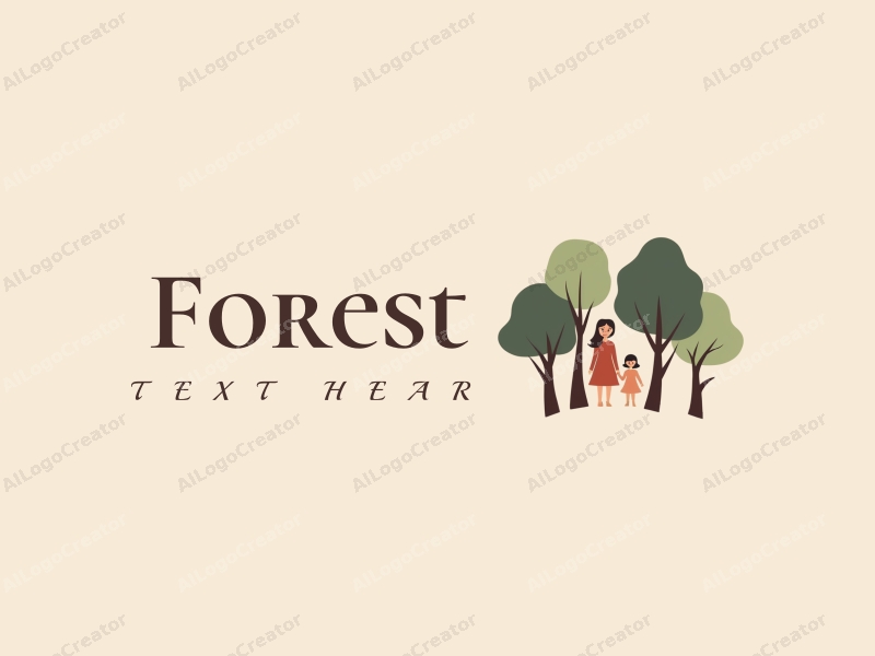 vintage design features stylized trees and a mother with a baby, combined with a clean background that emphasizes nature and education.