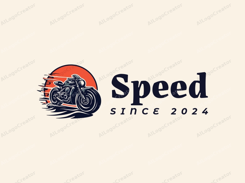 a modern design featuring dynamic lines representing speed, a stylized engine and tire, combined with a clean background to emphasize power and motion.