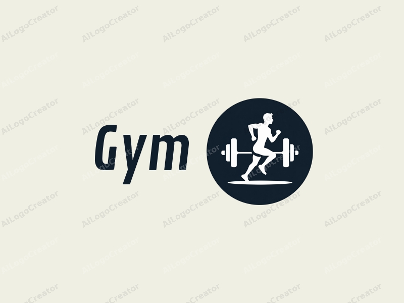 modern design features a stylized dumbbell and a dynamic runner silhouette, combined with a clean background and a harmonious layout.