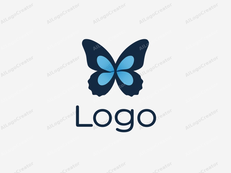 a modern design featuring a stylized butterfly intertwined with the letter D, using a blue and black color palette, combined with a clean and simple background.