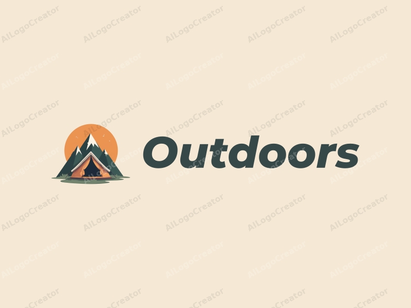 modern design features a stylized camping tent and mountain peak, combined with a clean background and a harmonious composition.