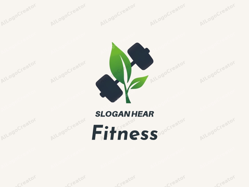 a modern design featuring a stylized dumbbell intertwined with a leaf, emphasizing fitness and movement, combined with a clean background.