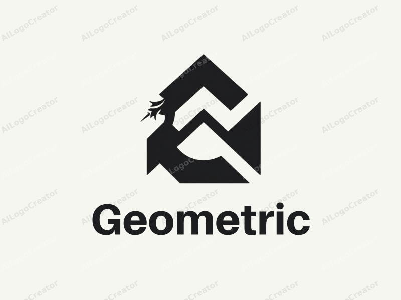 geometric design features a combination of squares and circles, a stylized glider, and an office silhouette, all integrated with a clean black and white background.