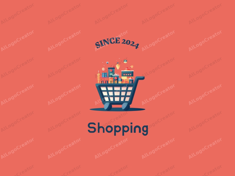 a modern design featuring a colorful shopping cart and a stylized mall with customers, combined with a clean background.