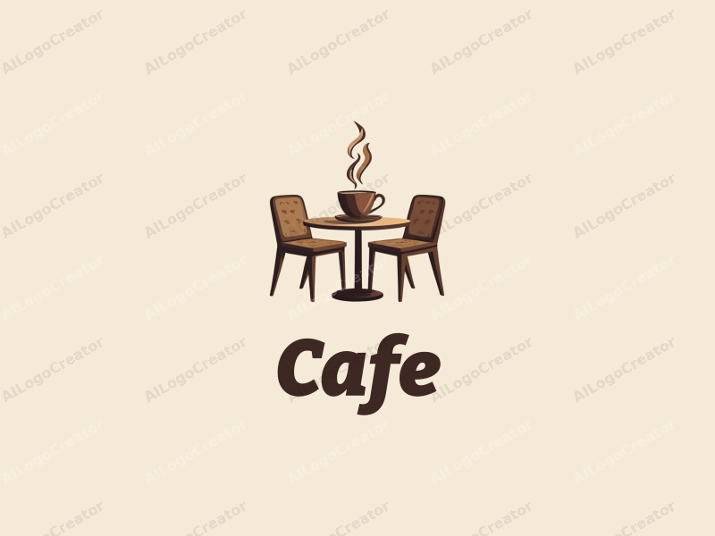 vintage design features a stylized coffee cup, retro table, and chairs, combined with a clean background.