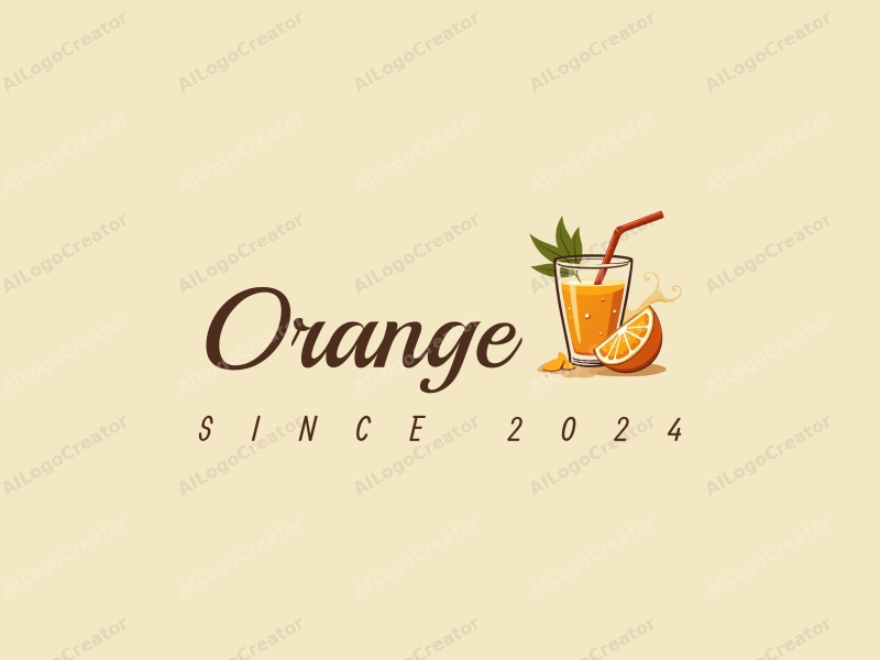 playful design features a stylized orange, a splash of juice, and a straw, combined with a clean background.