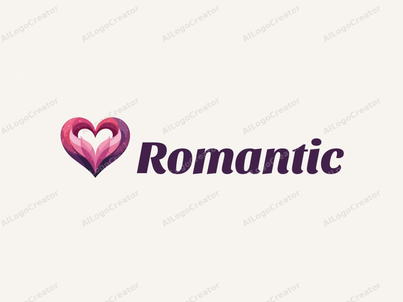 playful design features a heart shape intertwined with flower petals, using a pink and purple color palette, combined with a clean background.