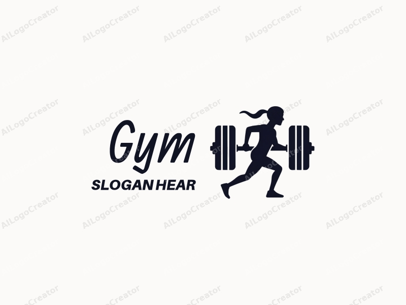 modern design features a stylized dumbbell and a dynamic runner silhouette, combined with a clean background and a harmonious layout.