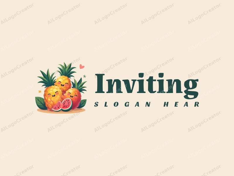 playful design features vibrant tropical fruits, cheerful smiling faces, and a welcoming atmosphere combined with a clean background.