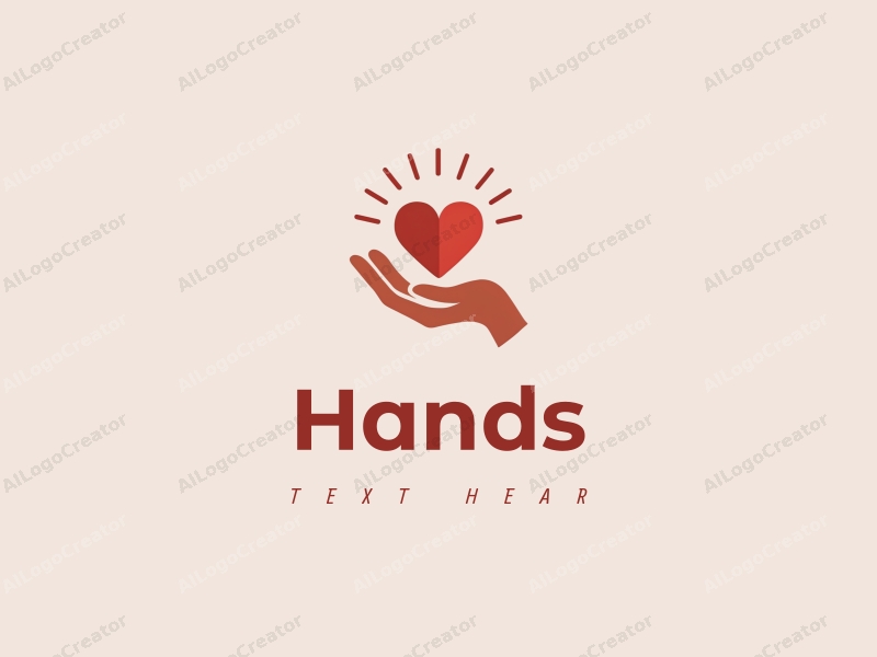 a modern design featuring a stylized hand gently holding a heart radiating light, using skin tone colors against a clean background.