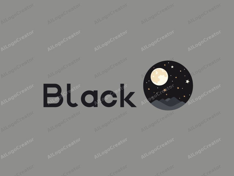 minimalist design features a stylized moon and stars against a black night sky, combined with a clean and simple layout.