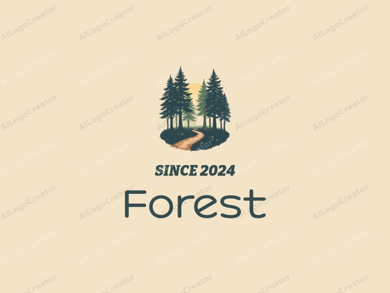 vintage design features a serene forest scene with tall trees, a lush tree canopy, and a winding pathway, combined with a clean background.