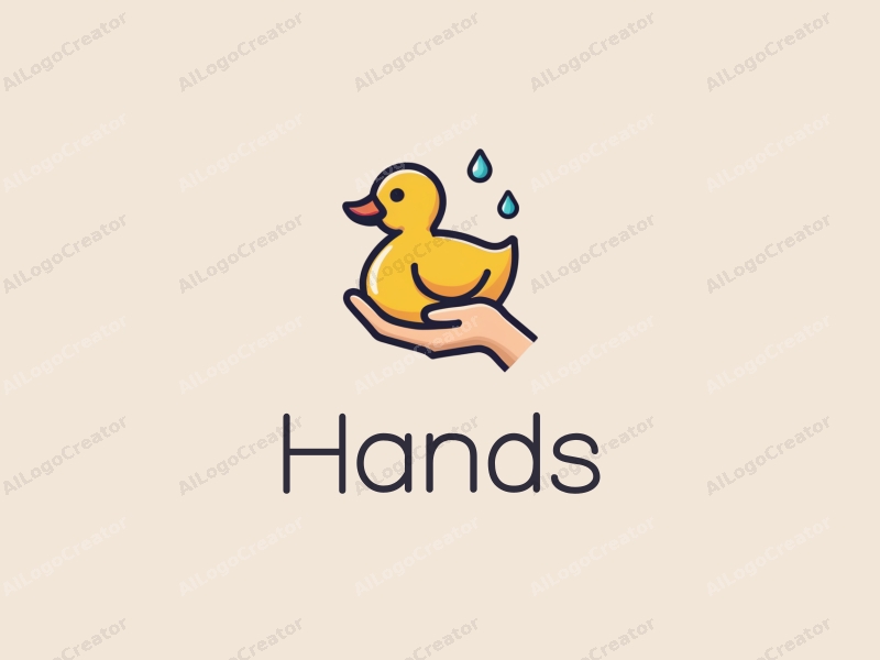 a modern design featuring a hand holding a duck with water droplets, incorporating a clean and simple composition with a skin tone color palette.