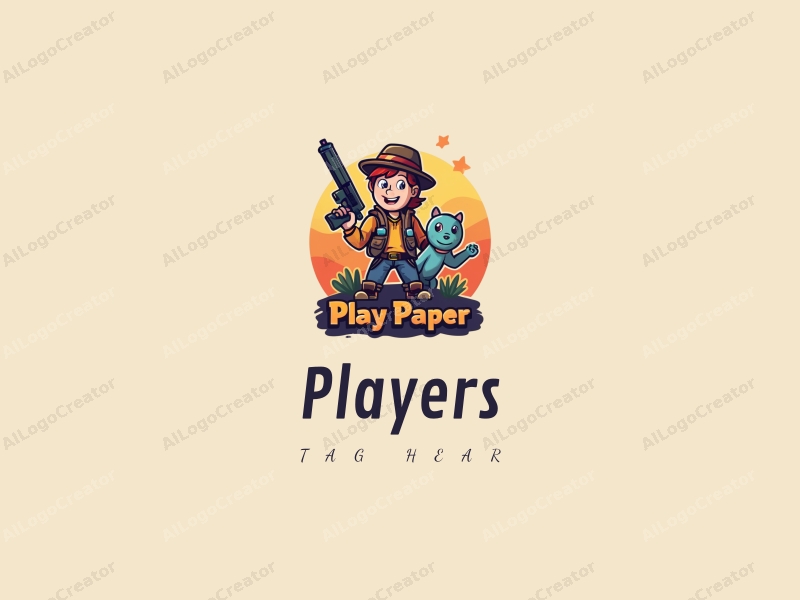 playful design features vibrant colors, a stylized player character and game character, combined with an adventurous theme and a clean background.