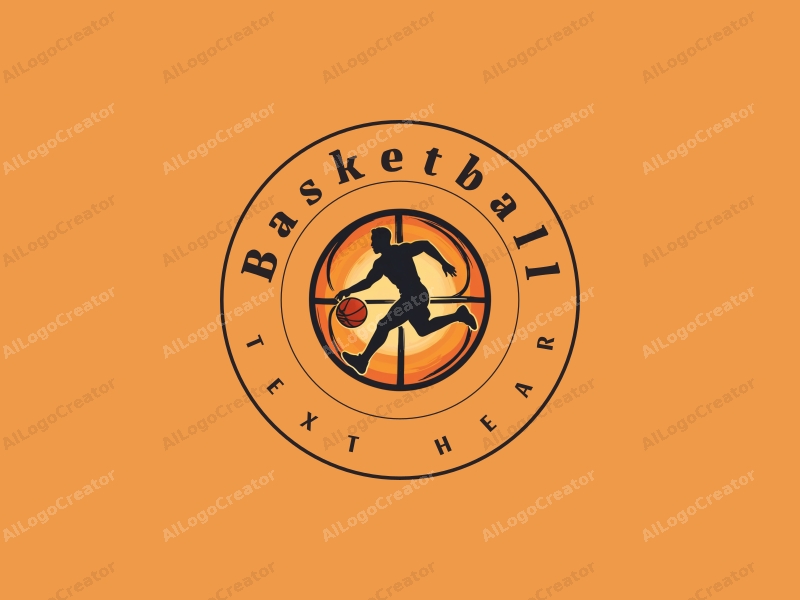 playful design features a stylized basketball, an athlete in motion, and a basketball court background combined with a clean and simple layout.