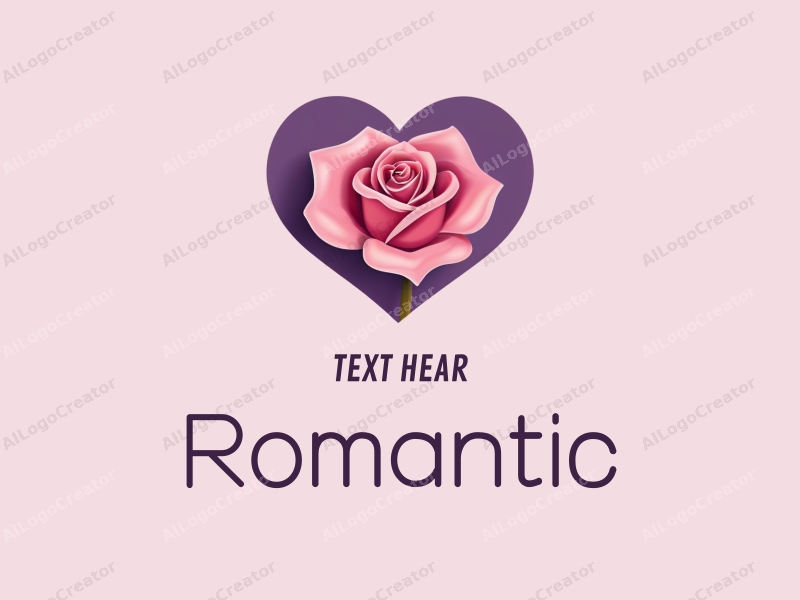 playful design features a stylized rose intertwined with a heart shape, incorporating pink and purple colors, combined with a clean background.