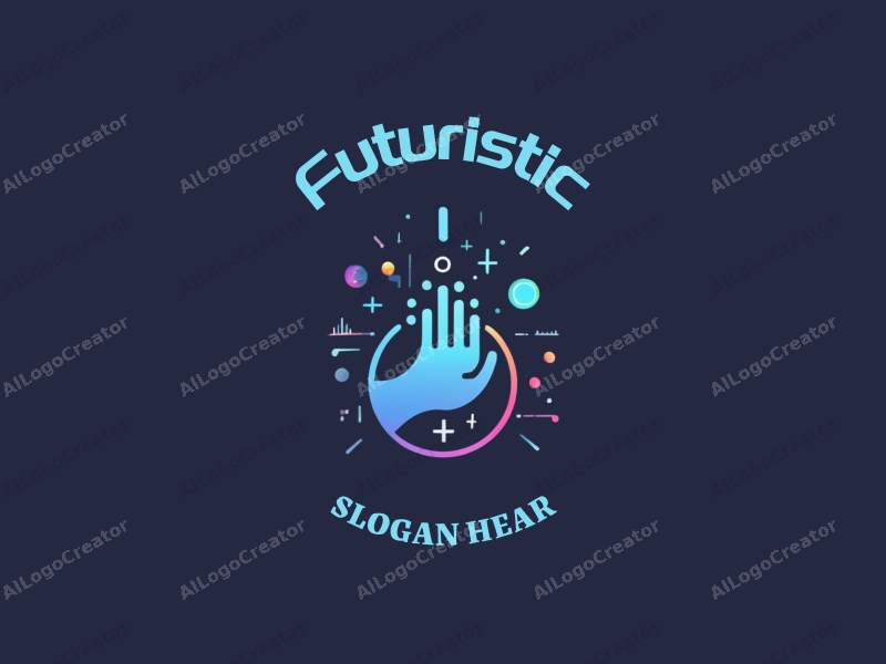 modern design features a stylized hand interacting with abstract data elements, incorporating a futuristic and innovative approach combined with a clean background.