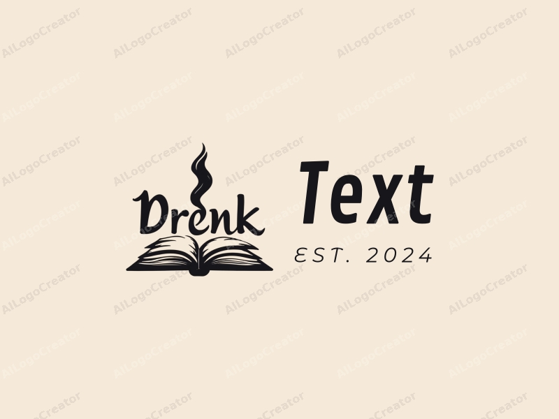 modern design features stylized text and font, an abstract representation of books and ink, combined with a clean background.