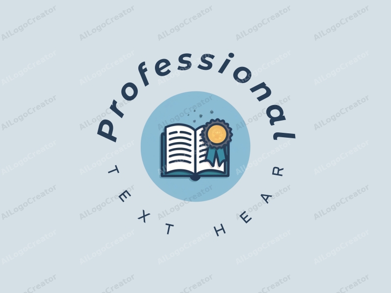 modern design features a stylized book and badge, representing professionalism and certification, combined with a clean background in blue and gray tones.