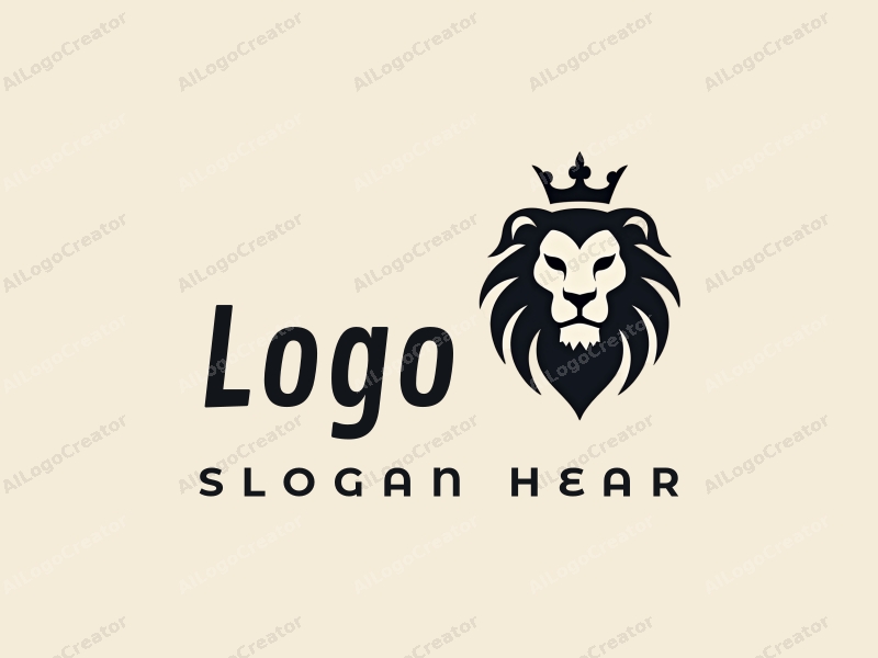 modern design features a stylized lion with a crown, incorporating a minimalist approach combined with a clean background.