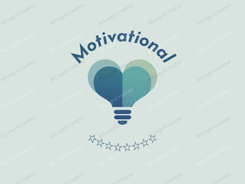 modern design features a light bulb and heart shape intertwined, symbolizing motivation and inspiration, with a clean background in blue and green tones.