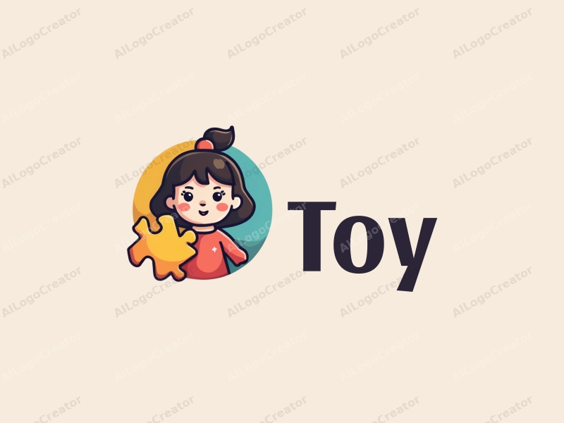 playful design features a whimsical doll and a colorful puzzle piece, combined with a clean background and a harmonious composition.