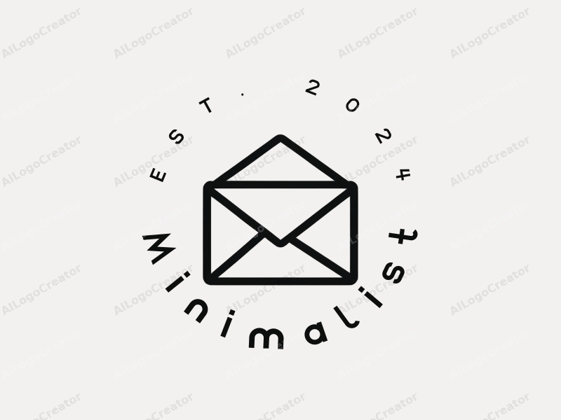 minimalist design features simple lines forming an envelope, combined with geometric shapes, in a black and white color scheme, creating a clean and harmonious composition.