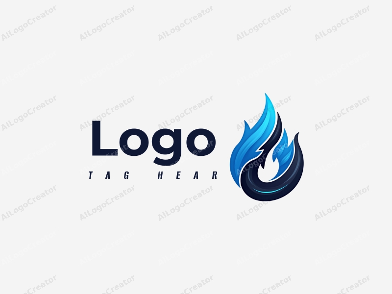 modern design features a stylized blue flame intertwined with sleek black technology elements, combined with a clean background.