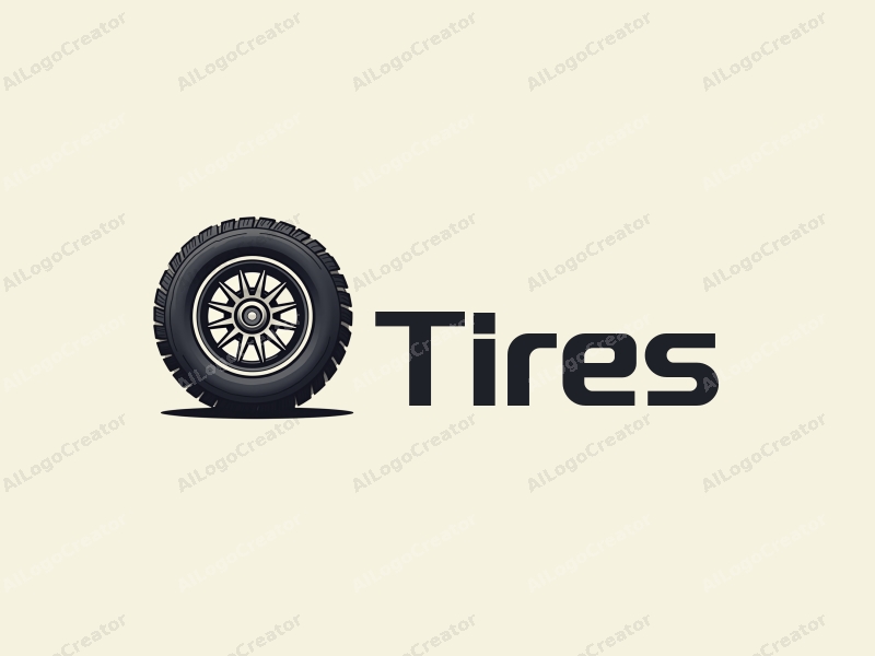 modern design features a stylized tire and wheel, emphasizing power and motion, combined with a clean background.