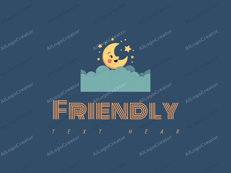 playful design features friendly elements like a smiling moon and twinkling stars, combined with a clean background in blue and green colors.