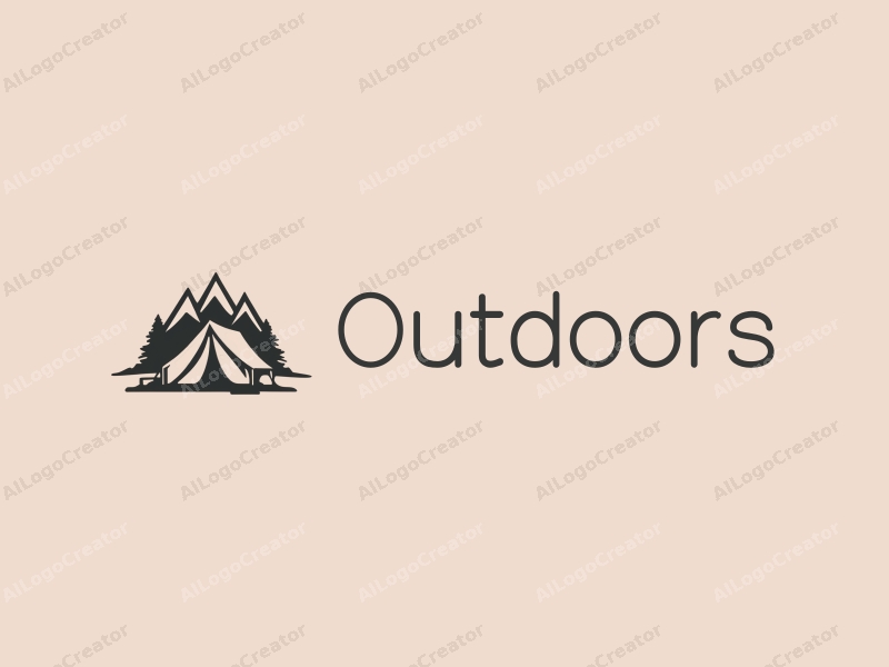 modern design features a stylized camping tent and mountain peak, combined with a clean background and a harmonious composition.