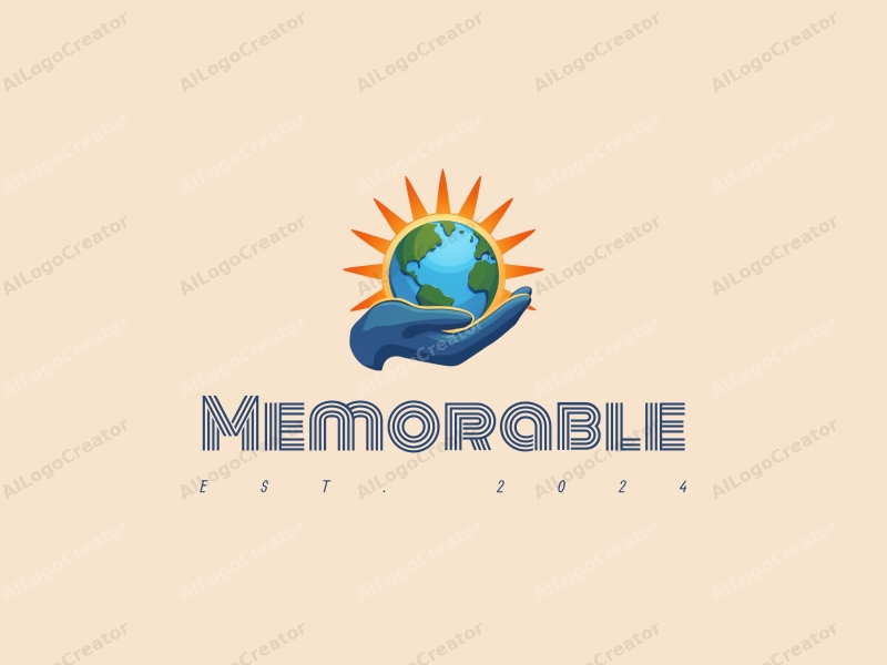 playful design features an open palm cradling a radiant globe, with vibrant blue and orange colors, creating a sense of warmth and welcoming, combined with a clean background.