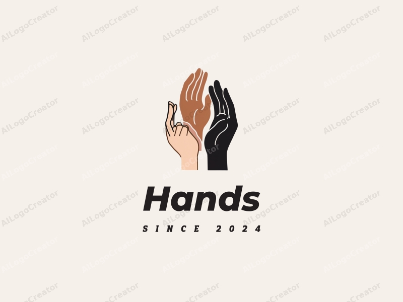 a blend of realistic and abstract design featuring stylized hands in various positions, emphasizing grip and fingers, combined with a clean background in skin tones, black, and white.