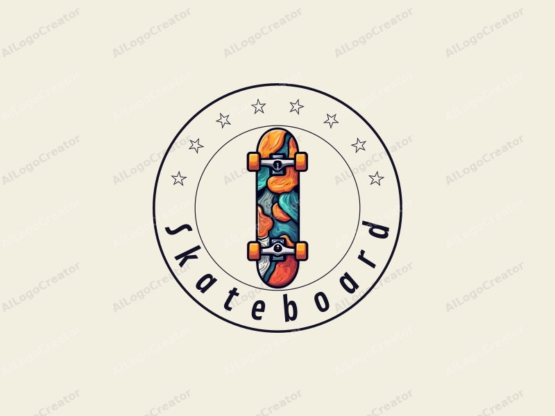 playful design features a vibrant skateboard silhouette intertwined with abstract representations of the mind, using a colorful palette combined with a clean background.