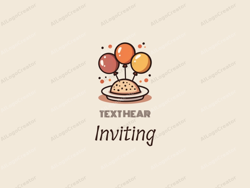 playful design features a stylized plate and colorful balloons, combined with inviting elements and warm tones, set against a clean background.