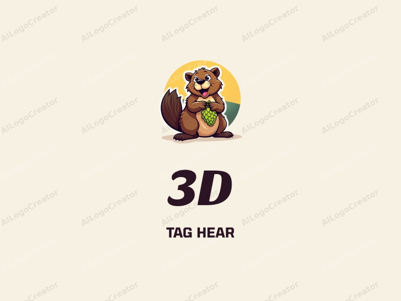 a modern design featuring a 3D dynamic beaver interacting with colorful hops, using a playful and vibrant composition that emphasizes movement and energy against a clean background.