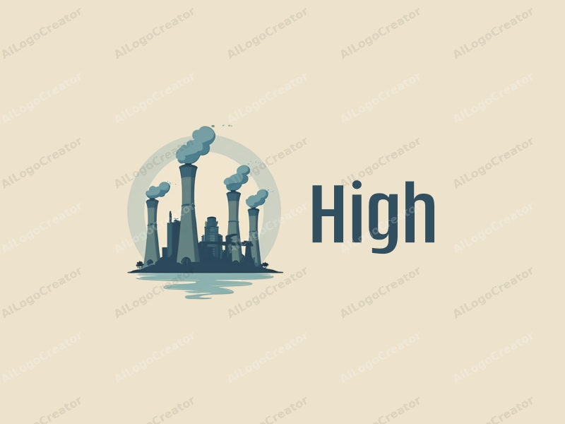 modern design features towering structures with a stylized representation of clouds and smoke, combined with a clean background.