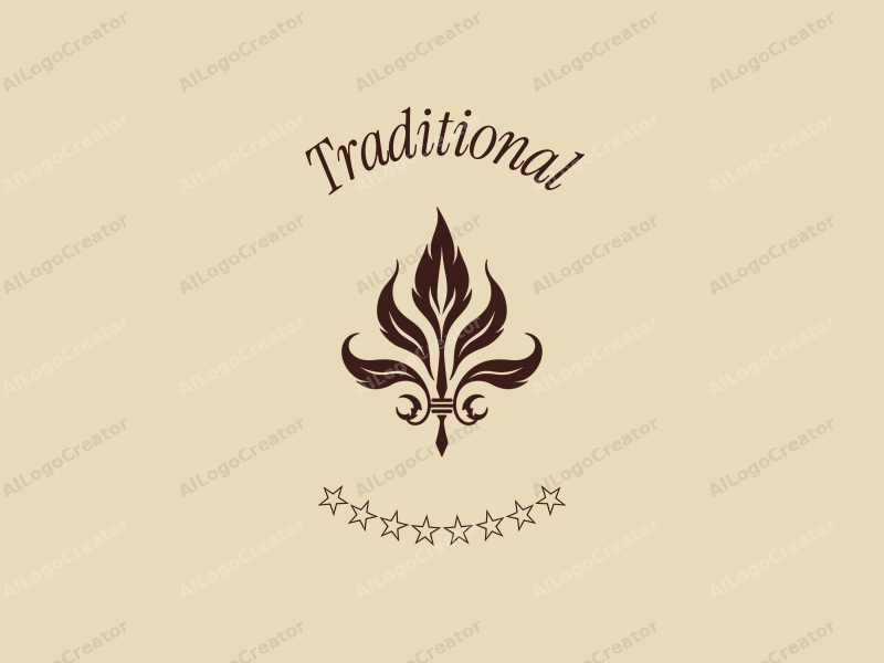 vintage design features traditional and classic motifs, incorporating stylized leaves and flames, combined with a harmonious brown and beige color palette against a clean background.