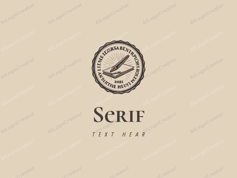 vintage design features elegant serif fonts, a classic pen and paper illustration, combined with a clean background.