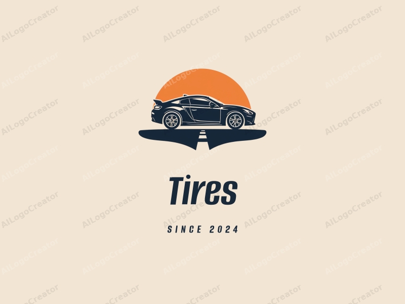 a modern design featuring a stylized car silhouette and tire elements, combined with a clean background of a road, emphasizing simplicity and harmony.