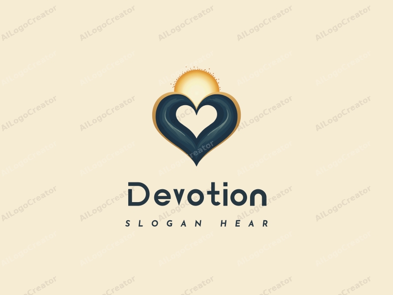 a harmonious design featuring a stylized halo and heart symbol, representing faith and loyalty, combined with deep blue and gold colors, in a warm and inviting composition.